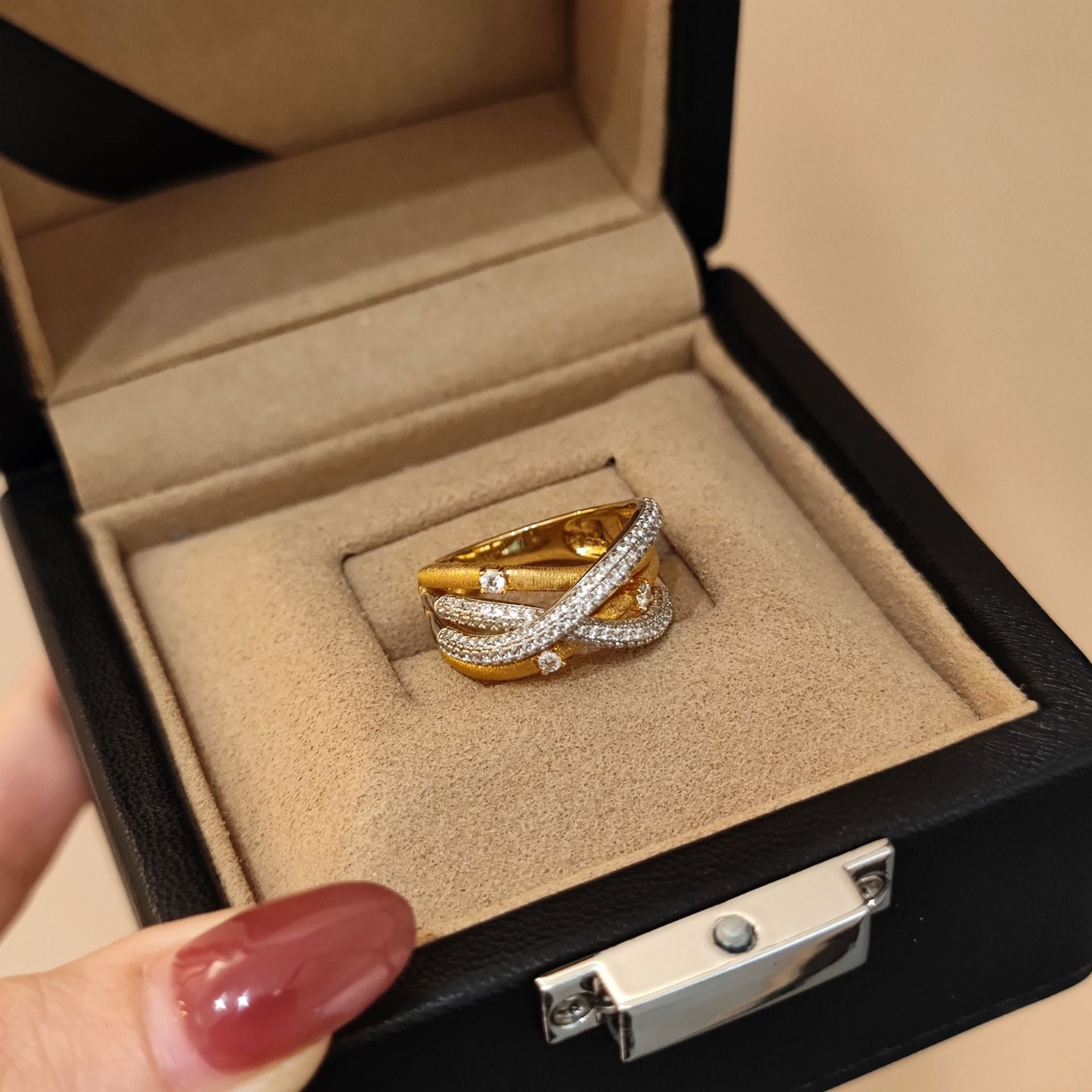 Sterling Silver Gold Plated Brushed Vine Ring - Oriental Vintage Openwork CZ Stone Elegant Versatile Band