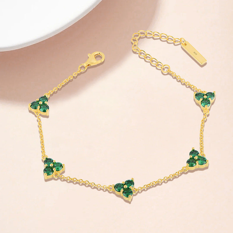 Three-Stone Silver Bracelet - 925 Sterling Dainty Chain for Women