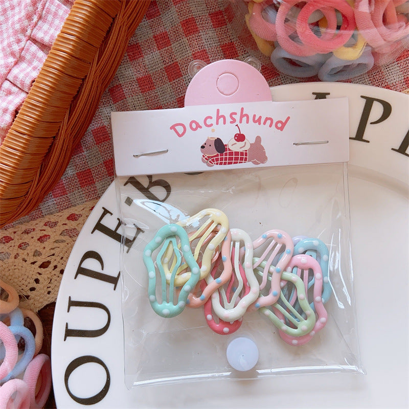 Rainbow Macaron Color Ultra-Soft Hair Accessories Set – Geometric Dot Scrunchies & Barrettes