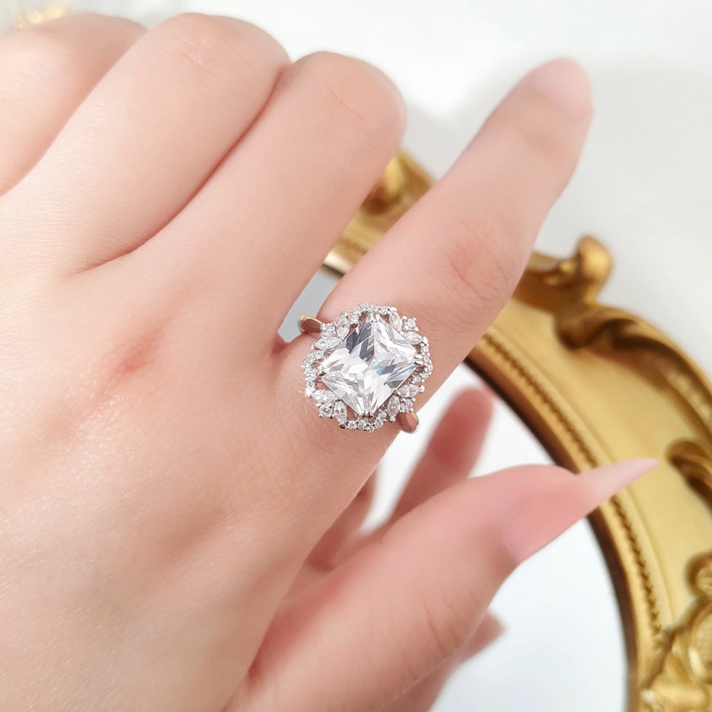 4ct 8x10mm Square CZ 925 Sterling Silver Ring - Women's Luxury High-End Wedding Jewelry