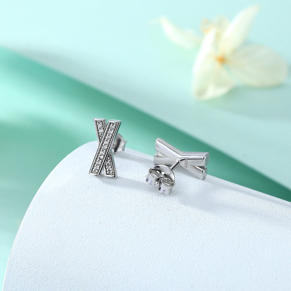 925 Sterling Silver X Letter Stud Earrings – Zirconia Minimalist