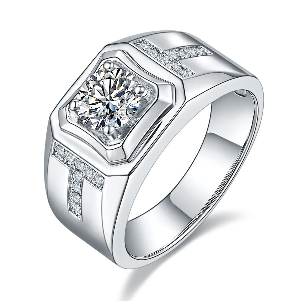 Titan Ridge™ 1 Carat Moissanite Ring - 925 Silver Wide Band for Men