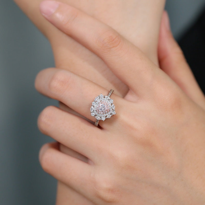 Heart Shape Pink Diamond Ring|925 Silver Full Pavé Women's Jewelry