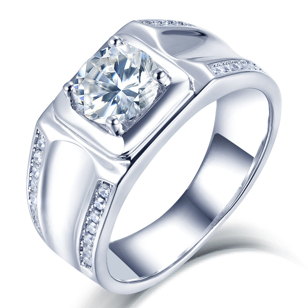 Contemporary Moissanite Ring for Men - Sterling Silver Diamond Alternative
