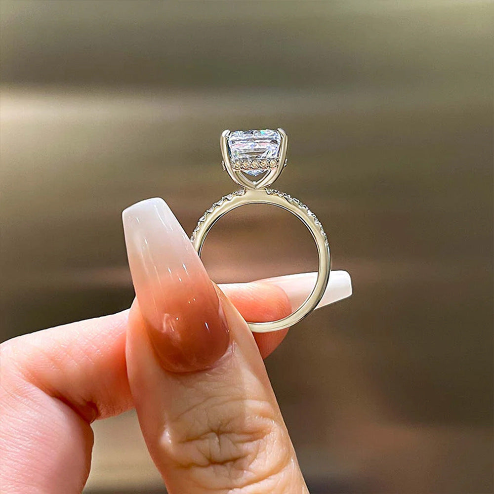 925 Sterling Silver Ice Flower Cut High Carbon Diamond Ring - 3.5 Carat 7x10mm Luxury Elegant Band