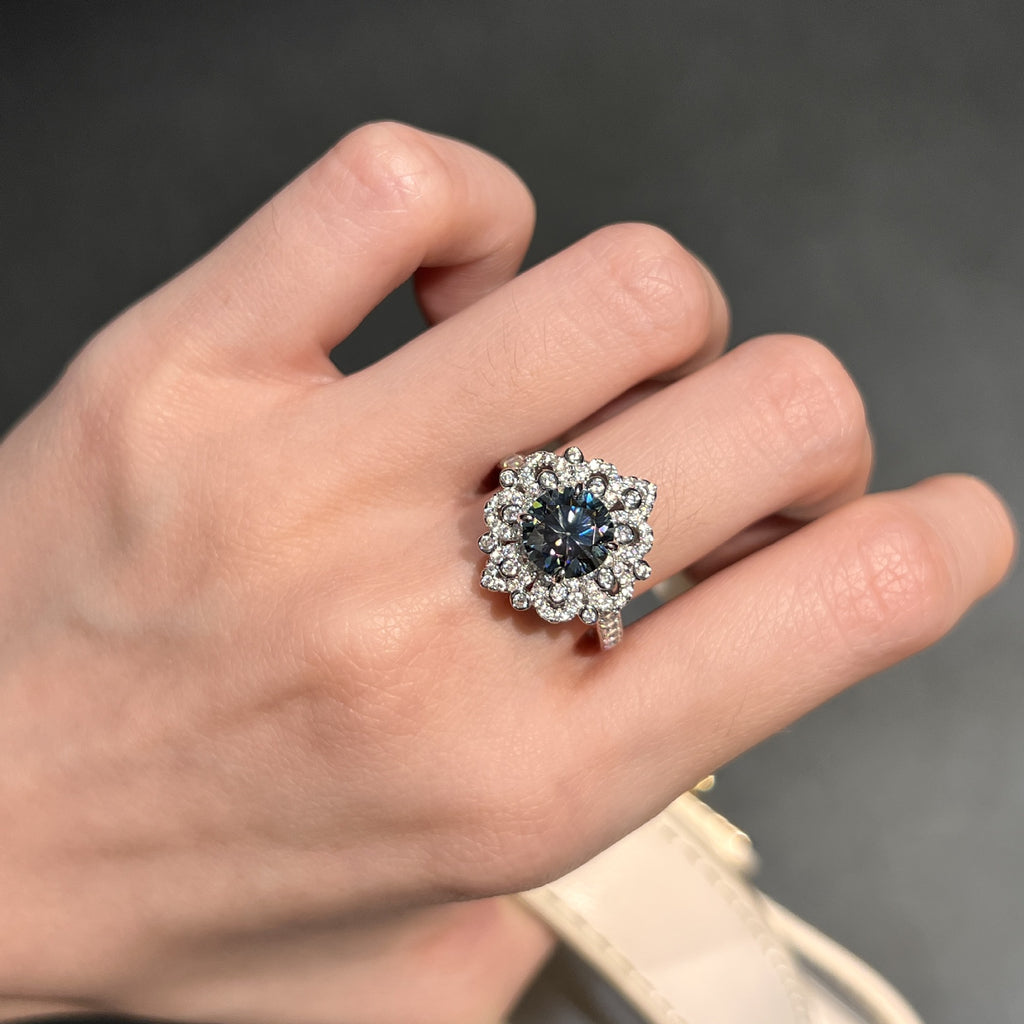 ‌S925 Sterling Silver 2CT Multicolor Blue Moissanite Ring - Viral Aesthetic Stacking Ring for Women