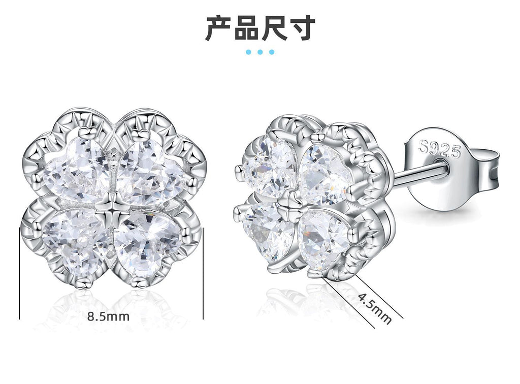 Chic S925 Silver Clover & Zircon Stud Earrings – Statement Earrings for Women, Hypoallergenic Gift