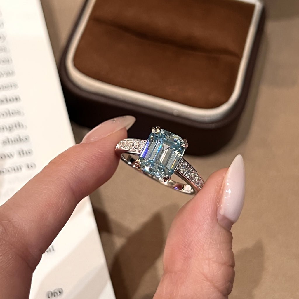 Rectangle Cut Aquamarine Statement Ring in Solid Sterling Silver