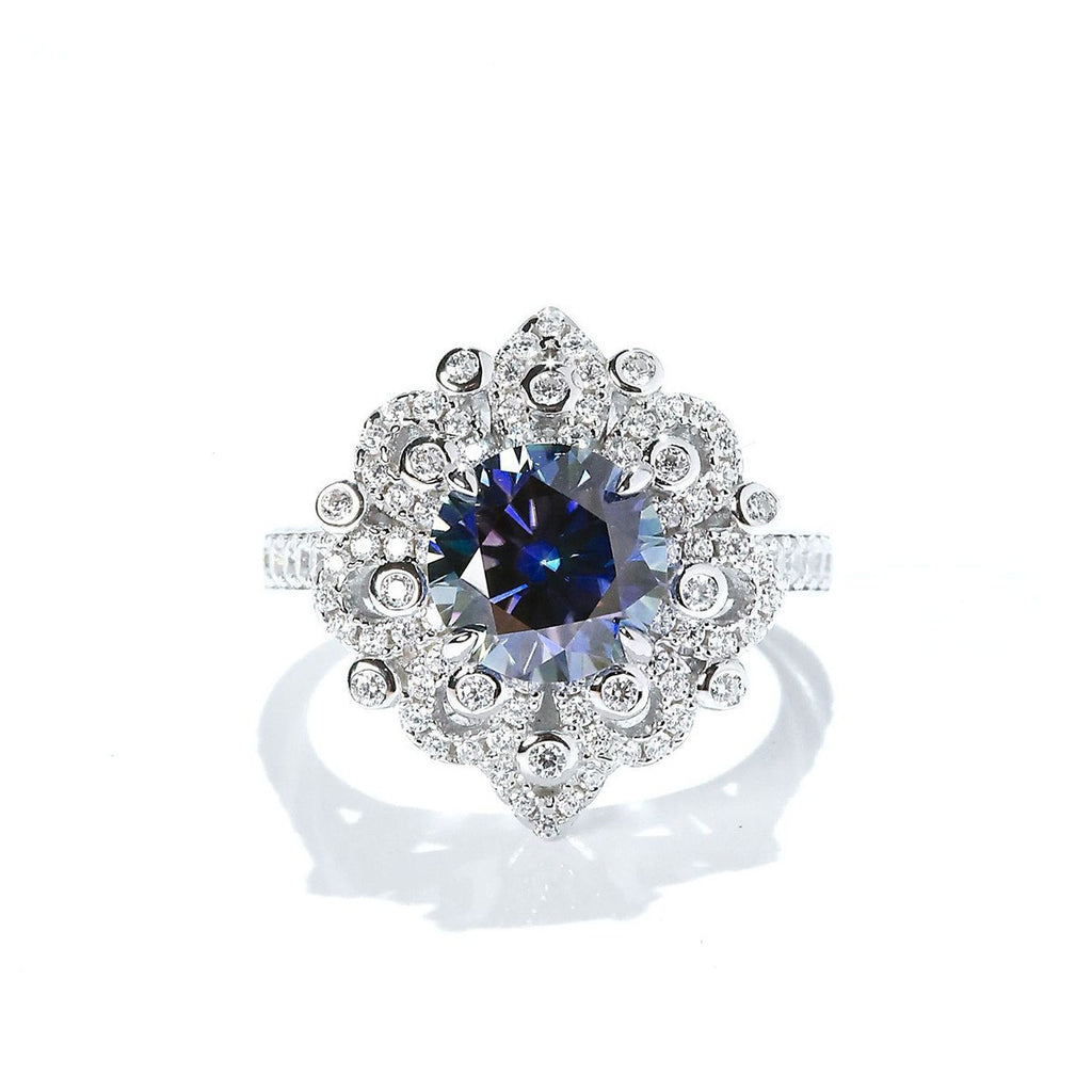 ‌S925 Sterling Silver 2CT Multicolor Blue Moissanite Ring - Viral Aesthetic Stacking Ring for Women