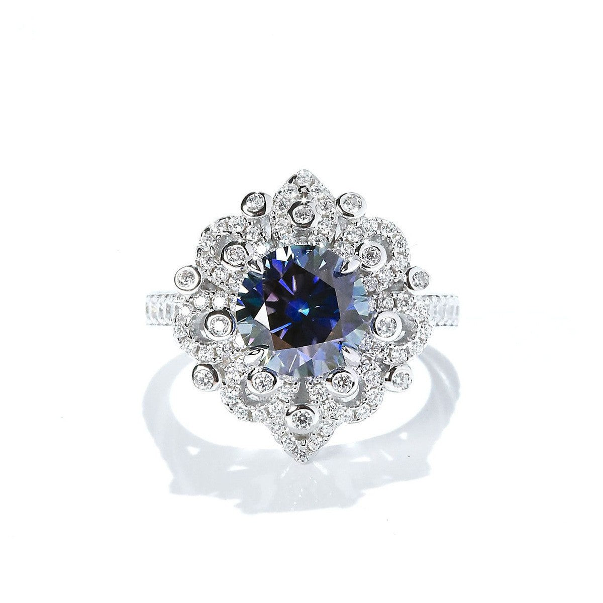 ‌S925 Sterling Silver 2CT Multicolor Blue Moissanite Ring - Viral Aesthetic Stacking Ring for Women