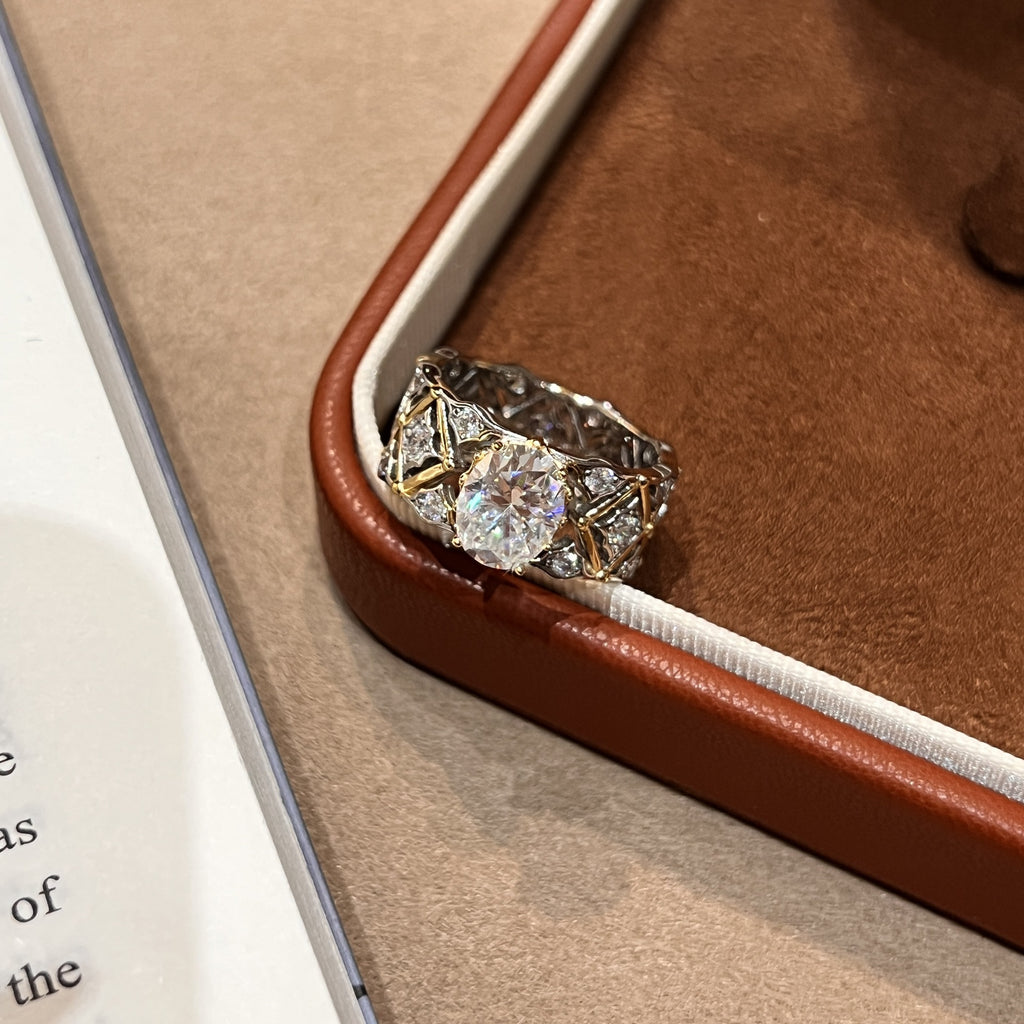 ‌Victoria 2-Carat Oval Moissanite Ring for Women, Sterling Silver Vintage Elegant Ring, 7x9mm Light Luxury Jewelry Gift