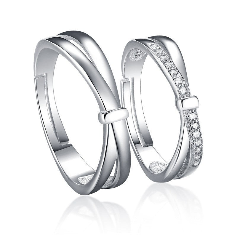 Couple's Matching Bow Ring Set - 925 Sterling Silver Adjustable CZ Wedding Bands (Trending on Instagram)