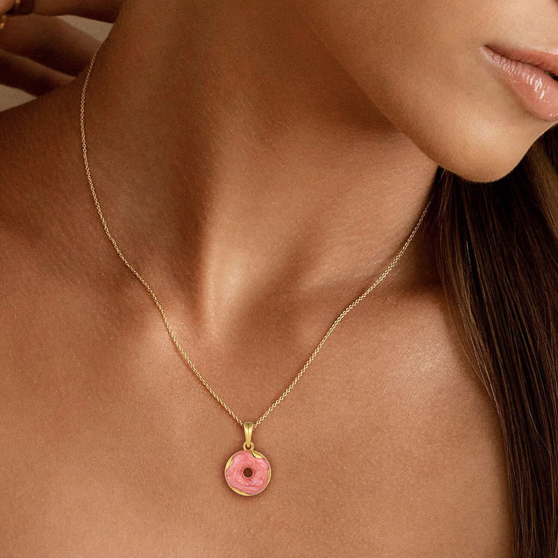 Sweet Donut Pendant Necklace - Sterling Silver 925 Dainty Collarbone Chain