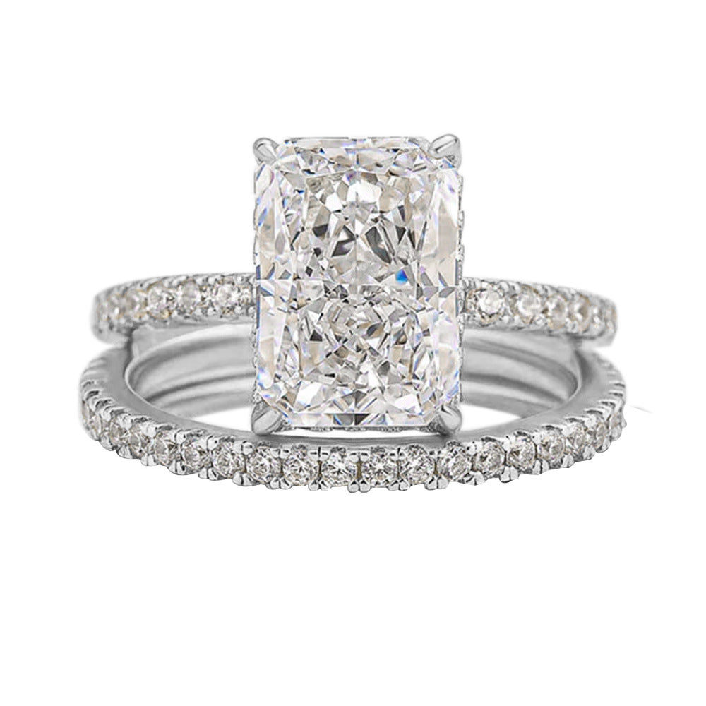 S925 Sterling Silver Sparkling Ice Flower Cut CZ Ring Set - High Quality Luxury Ins Style Stackable Rings