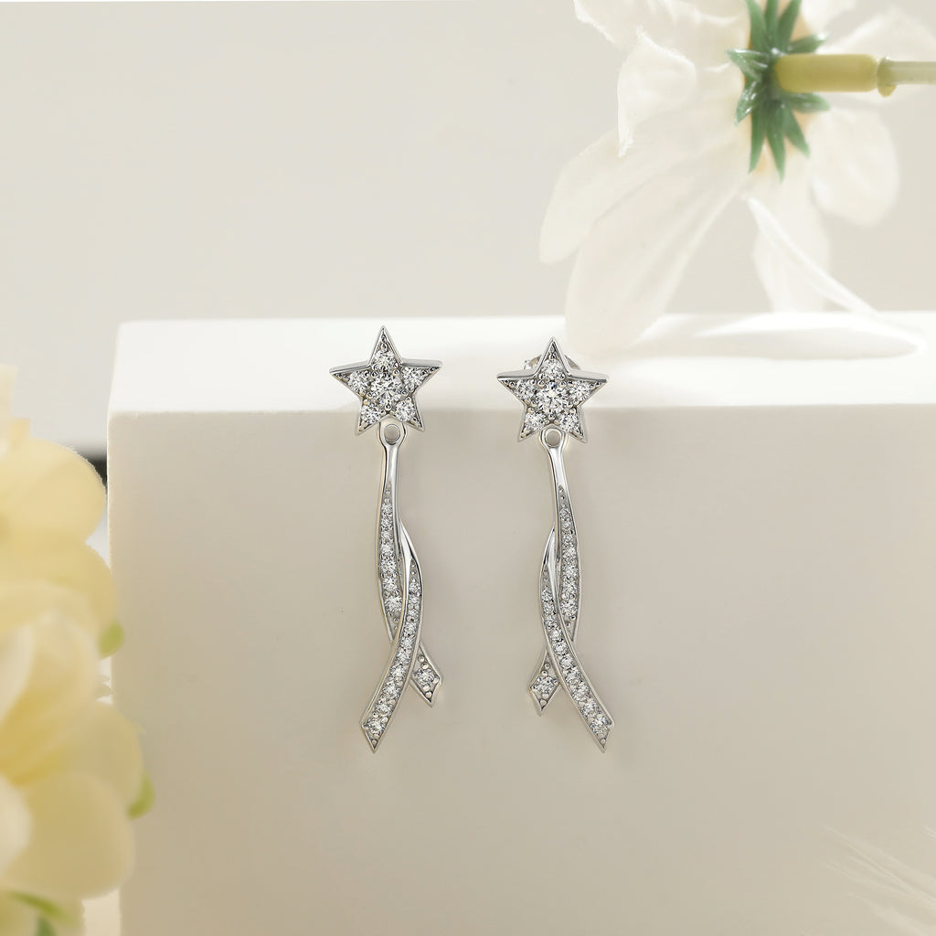 925 Silver Tassel Drop Earrings with Zirconia | Bow & Star Dangle