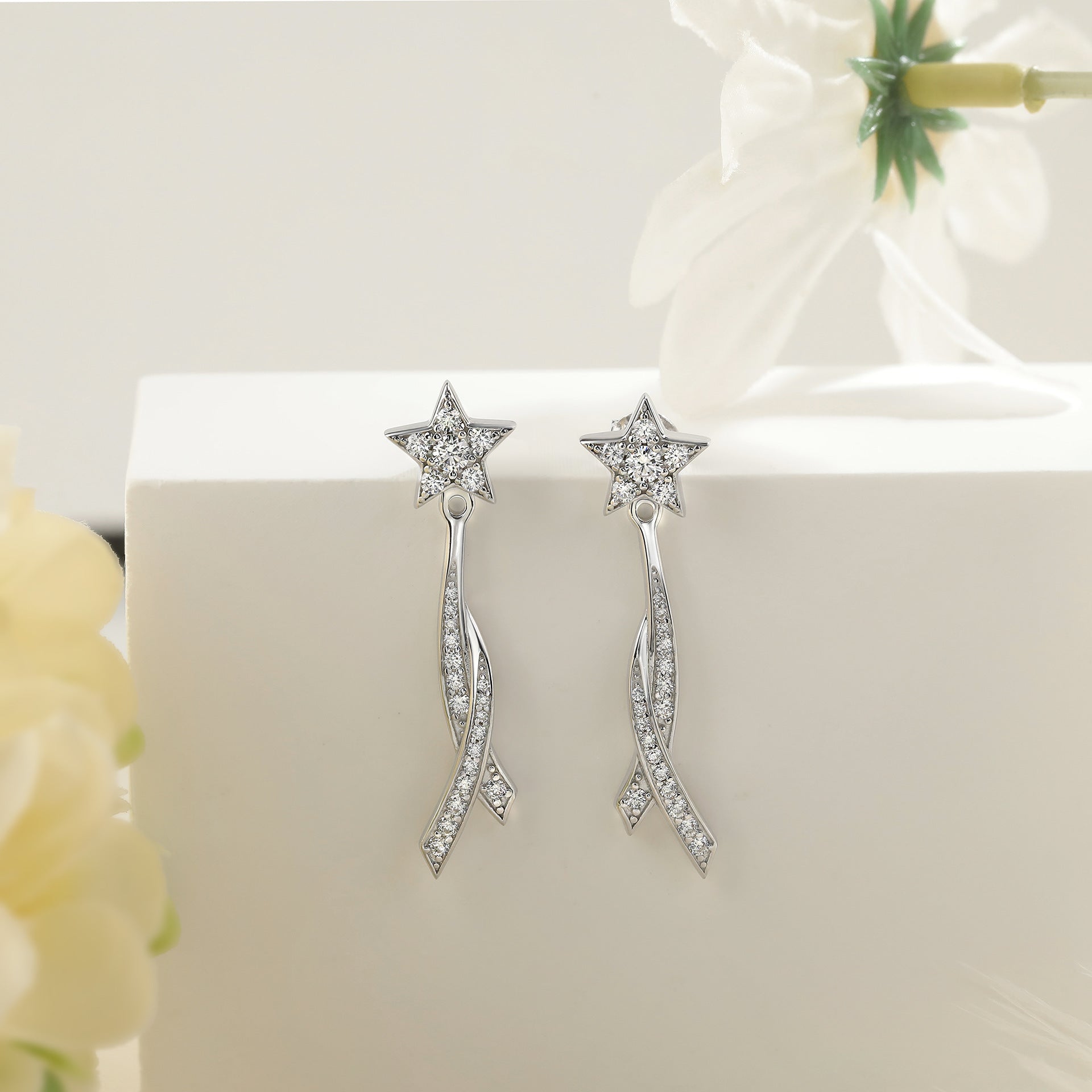 925 Silver Tassel Drop Earrings with Zirconia | Bow & Star Dangle
