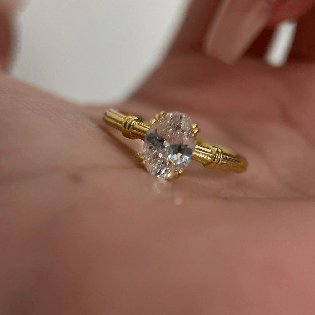 Aura 6x8mm Oval Cut Moissanite Ring for Women, Sterling Silver Gold Plated Paraiba Blue Stacking Ring, Dainty & Elegant Jewelry