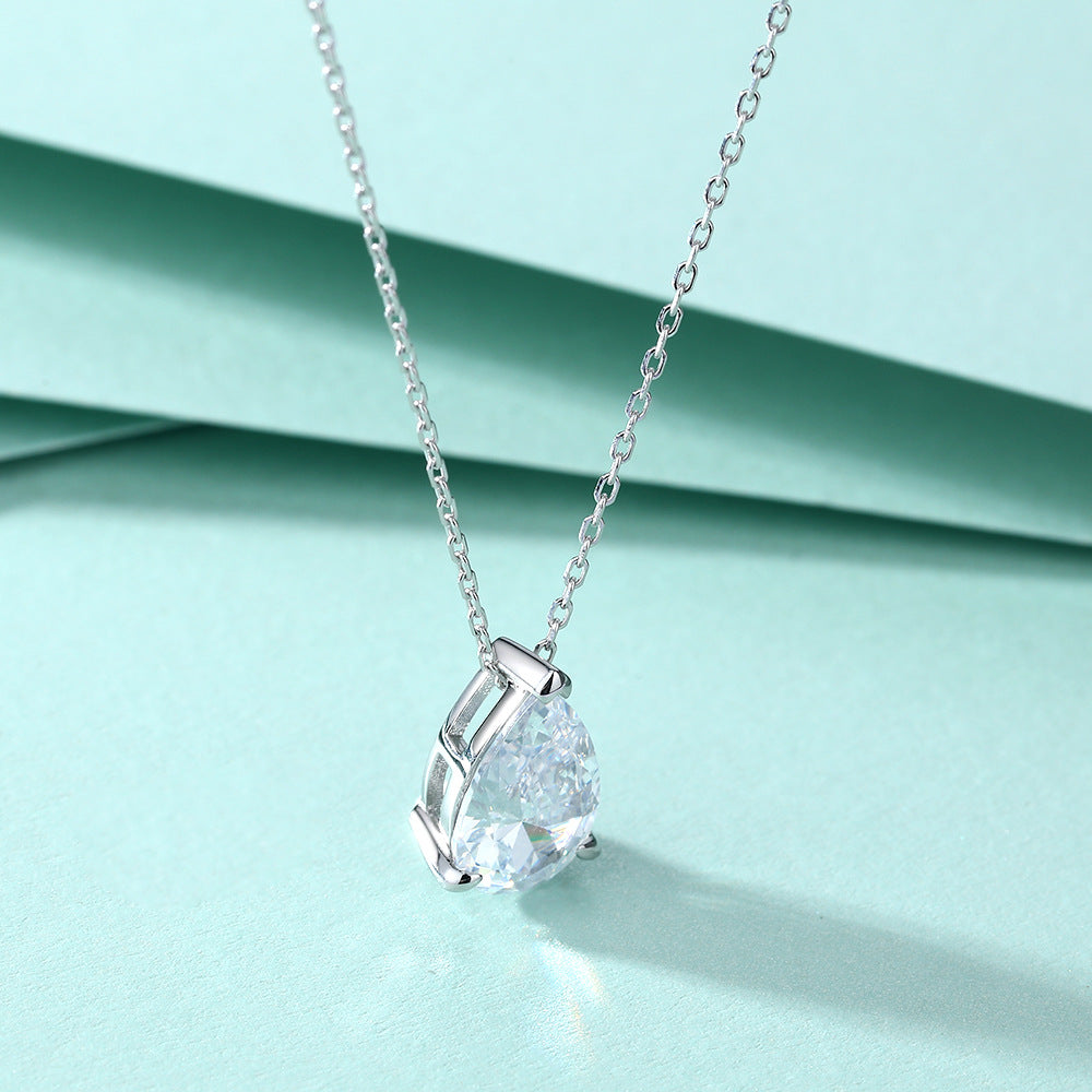 Pear-Shaped Cubic Zirconia Pendant Necklace | Solid 925 Sterling Silver Minimalist Layering Chain (Hypoallergenic, Dainty)