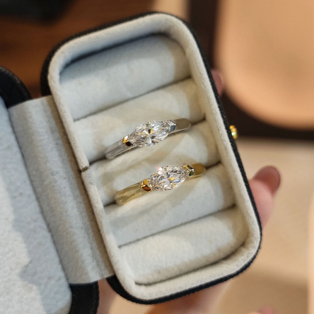 Marquise Moissanite Ring in Sterling Silver, 5x10mm Solitaire Engagement Ring for Women, Minimalist Wedding Band