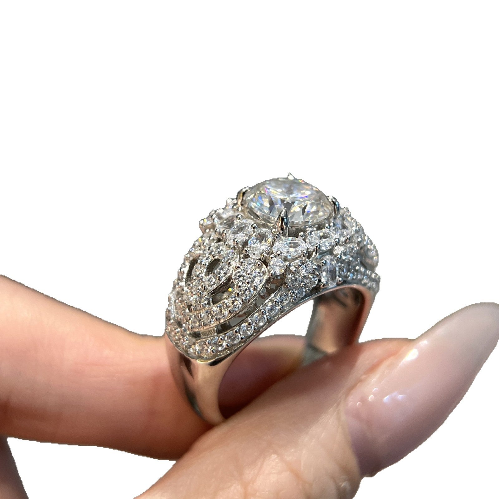 AuraBurst™ 2-Carat Moissanite Ring in Sterling Silver - Elaborate Floral Halo