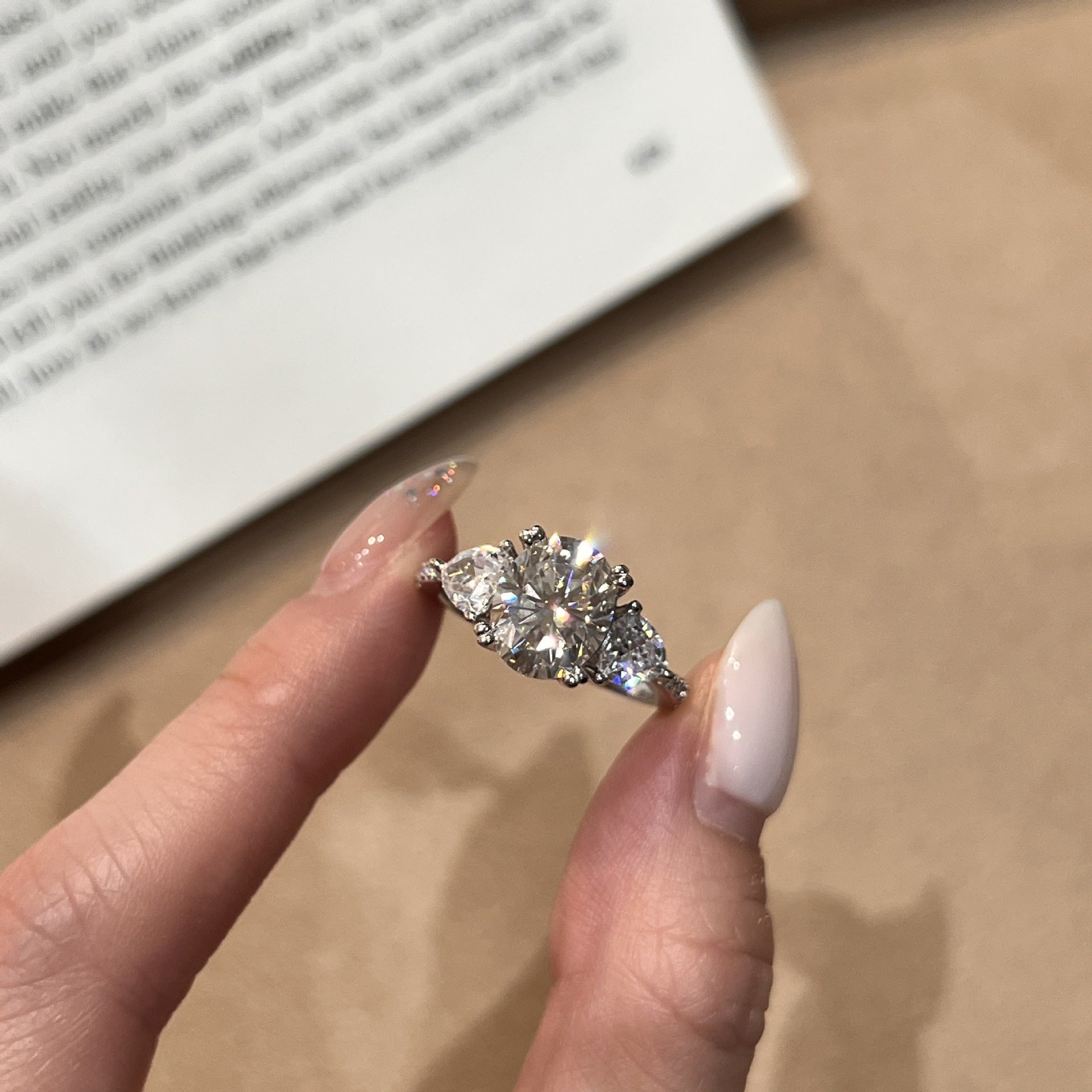 3 Carat Oval Three Stone Moissanite Engagement Ring in S925 Sterling Silver