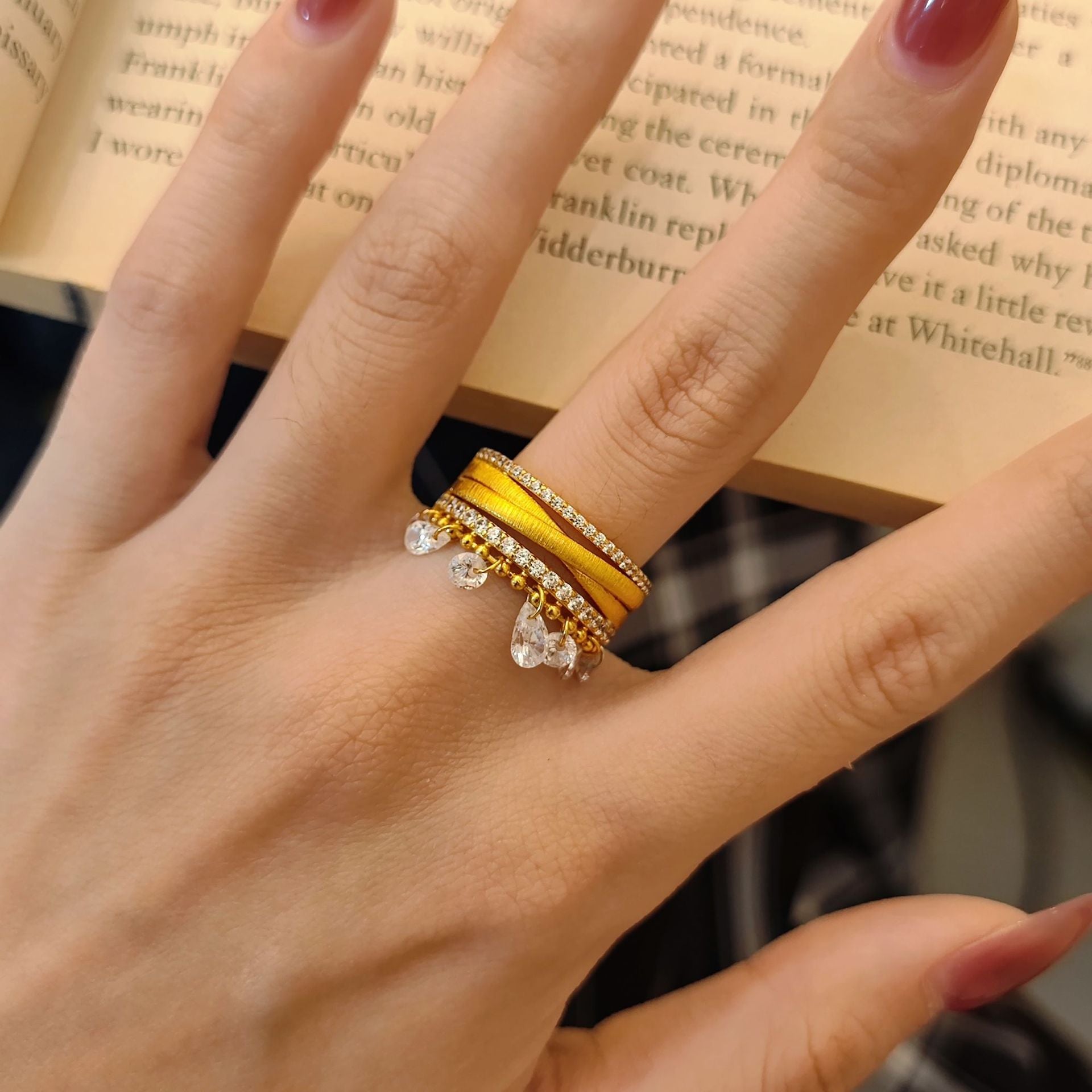 Y2K Dangling Stackable Ring for Women, Gold Plated Statement Jewelry