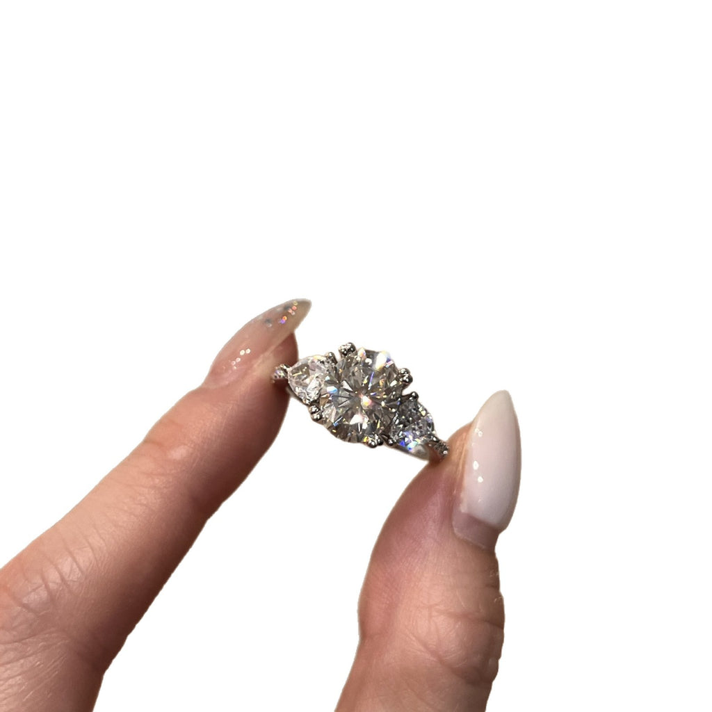 3 Carat Oval Three Stone Moissanite Engagement Ring in S925 Sterling Silver