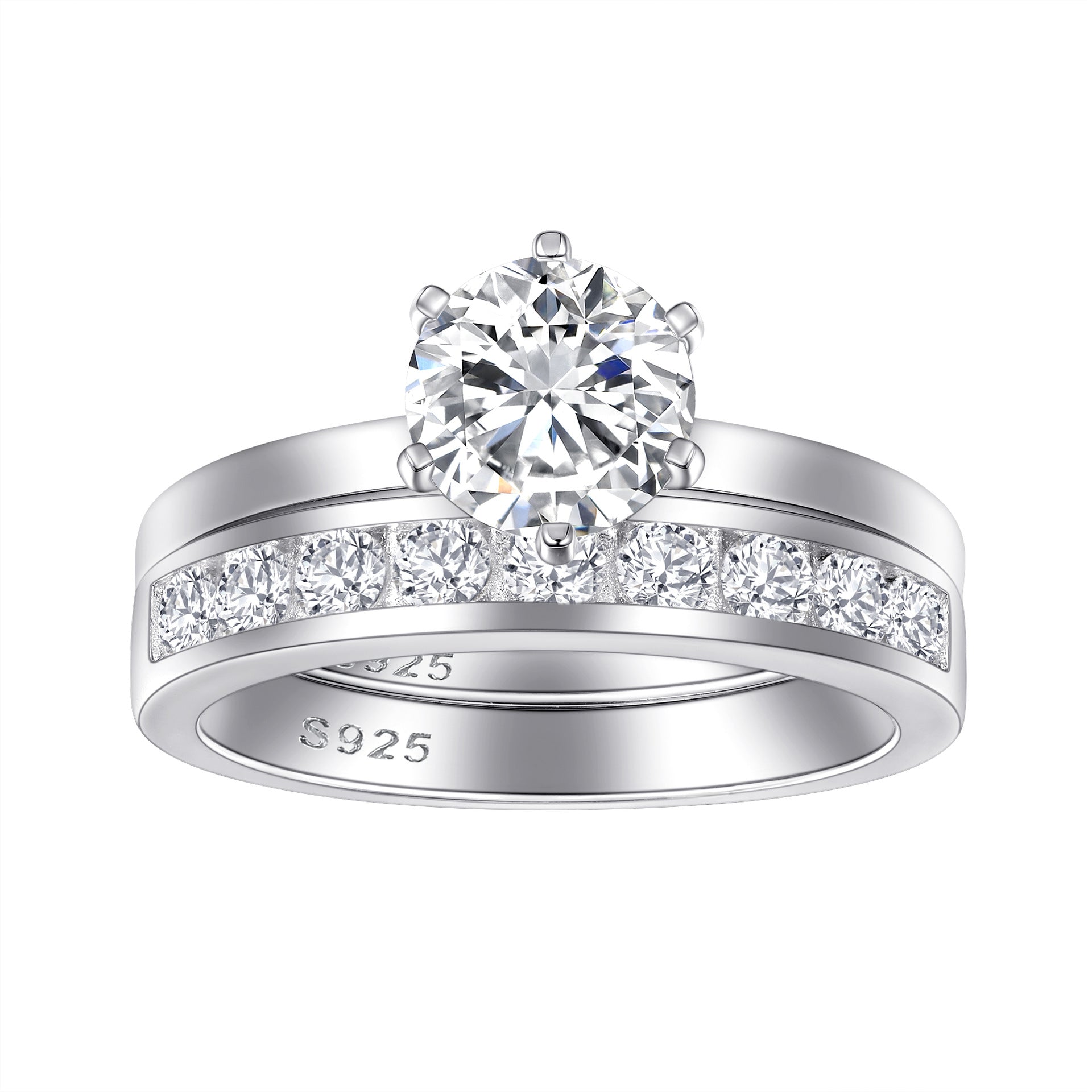 925 Sterling Silver Stackable Band Ring Set - 5A Cubic Zirconia 1.2ct, Timeless Elegant Luxury Style