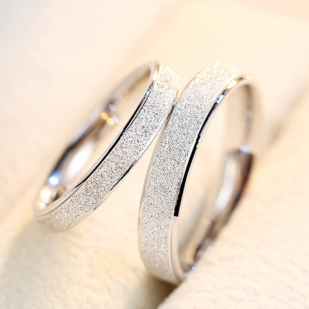 Matte Finish 925 Sterling Silver Couple Rings - His & Hers Matching Minimalist Bands (Non-Adjustable)