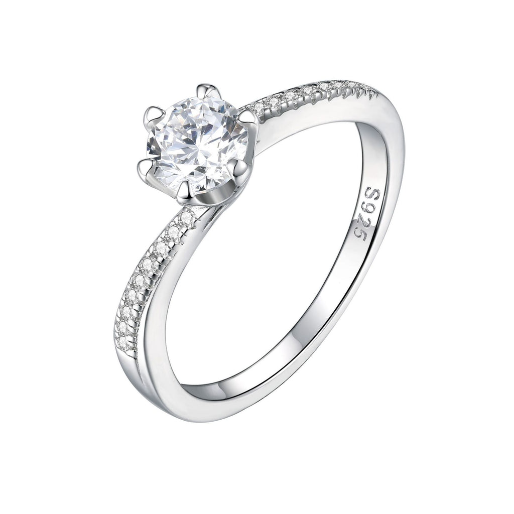 High-End 925 Sterling Silver Six Prong Twisted Shank CZ Ring for Women