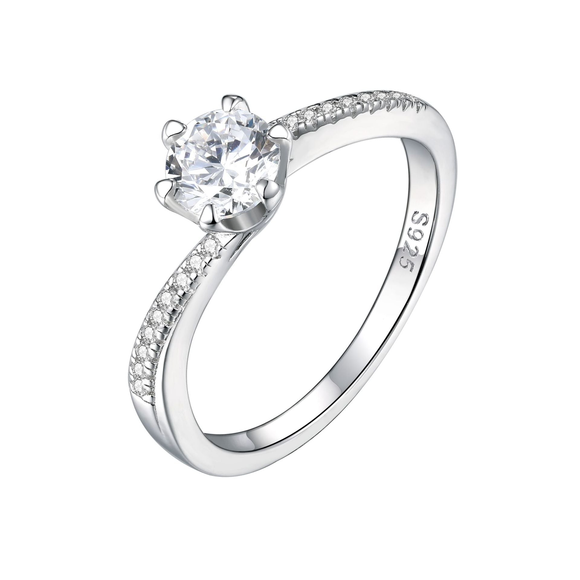 High-End 925 Sterling Silver Six Prong Twisted Shank CZ Ring for Women