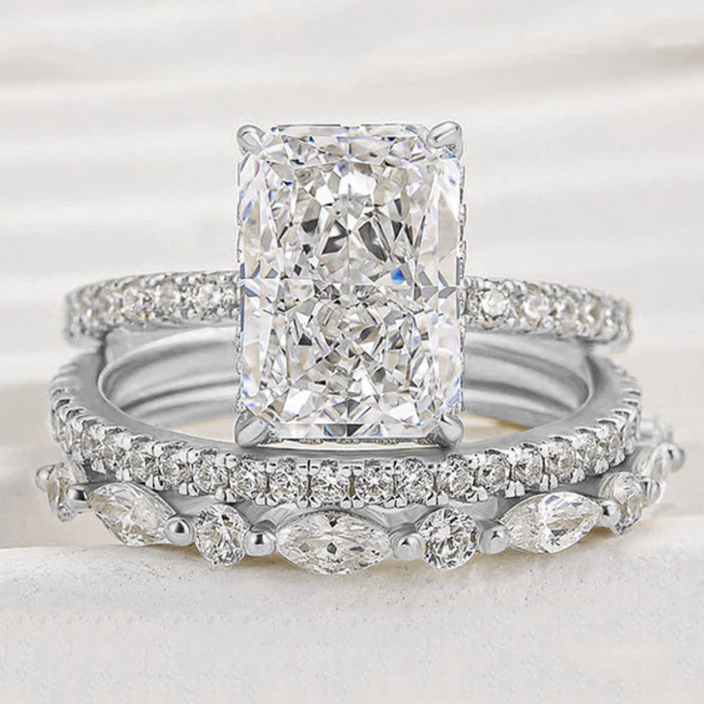 S925 Sterling Silver Sparkling Ice Flower Cut CZ Ring Set - High Quality Luxury Ins Style Stackable Rings