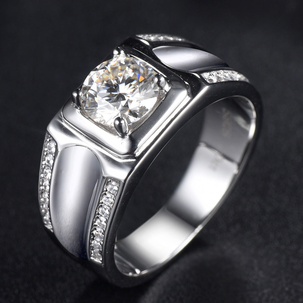 Contemporary Moissanite Ring for Men - Sterling Silver Diamond Alternative