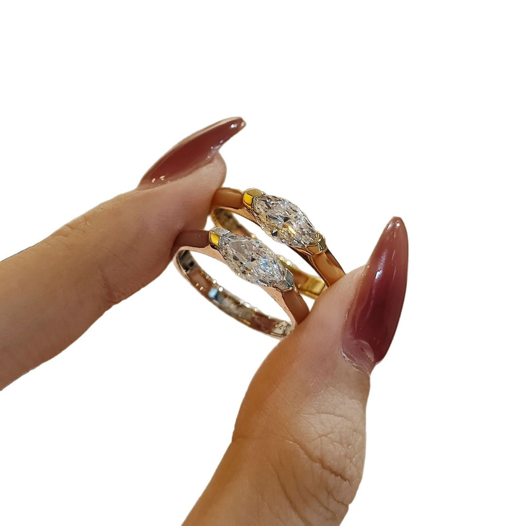 Marquise Moissanite Ring in Sterling Silver, 5x10mm Solitaire Engagement Ring for Women, Minimalist Wedding Band