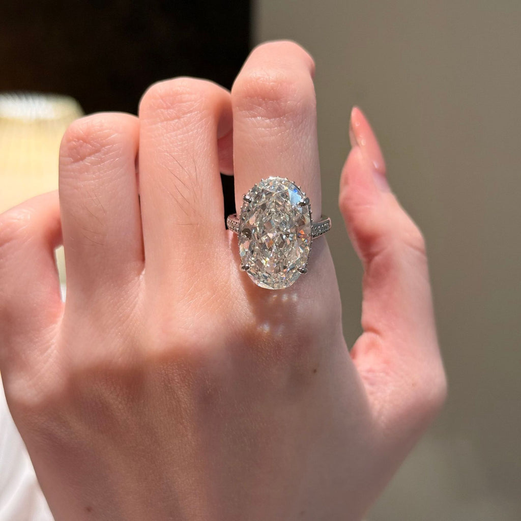 S925 Sterling Silver Big Carat Ring for Women - 13x20mm Ice Flower Cut Pave-Set Statement Band | Cool Tone Elegance