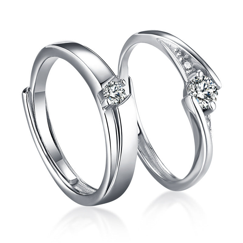 Matching CZ Promise Rings for Couples - 925 Silver Adjustable Stackable Bands (3-Layer Platinum Plated)
