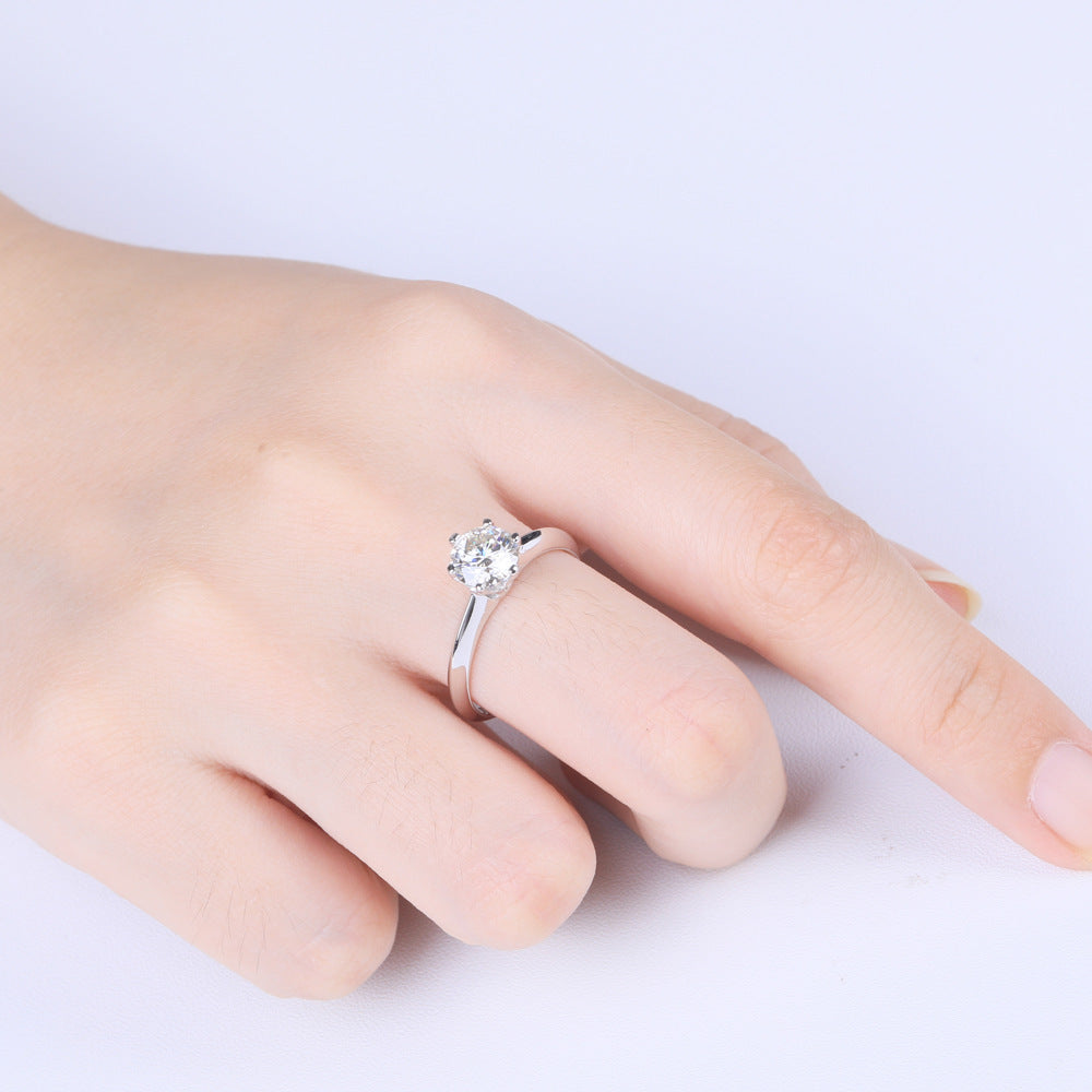 Timeless 6-Prong Moissanite Engagement Ring - Classic Sterling Silver