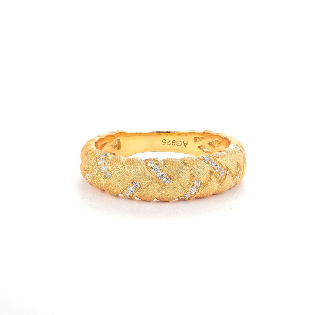 Women's Wheat Braided Ring, Gold Plated Sterling Silver, Textured Band