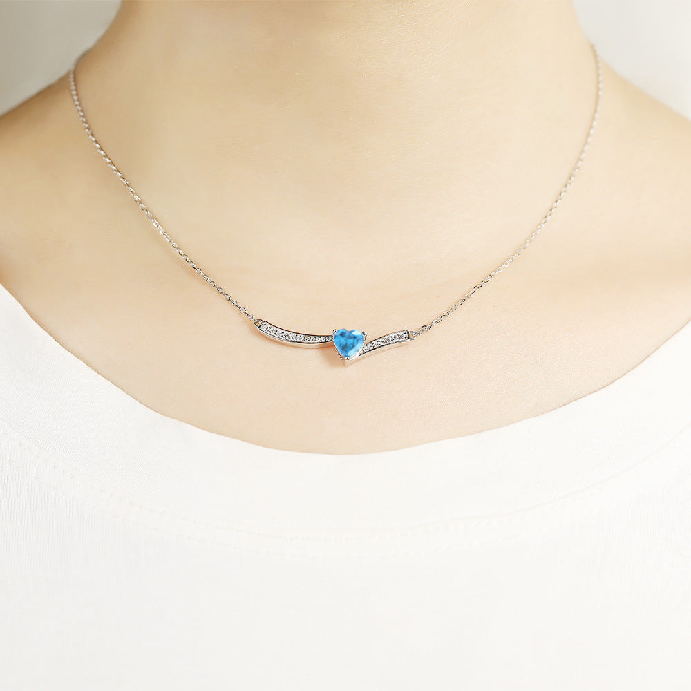 925 Sterling Silver Gemstone Set – Sapphire & Aquamarine Heart Jewelry