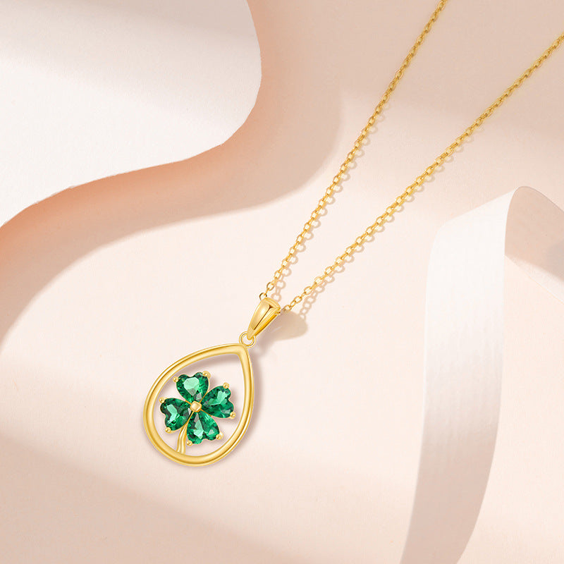 Lucky Clover Pendant Necklace - 925 Sterling Silver with Zircon Drops