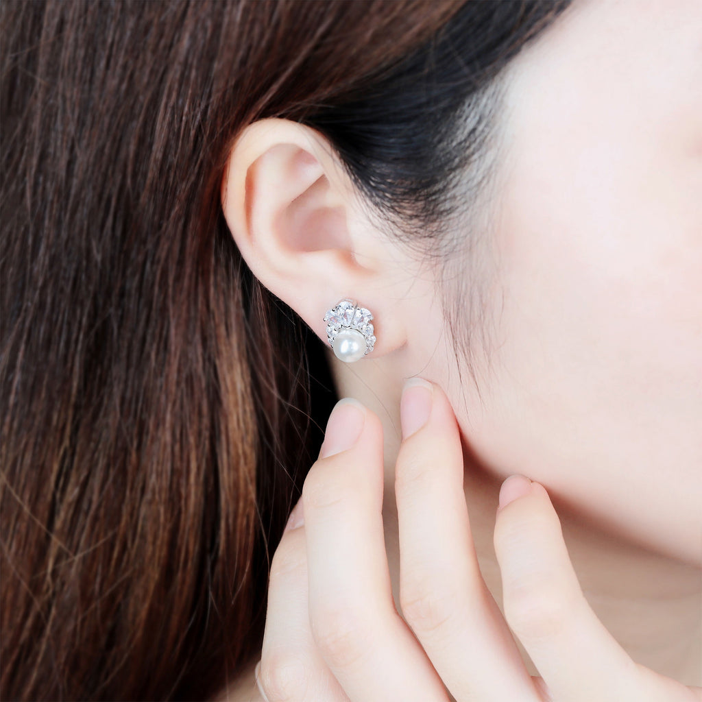‌Minimalist S925 Pearl & Zircon Stud Earrings – Hypoallergenic Gift for Her, Handmade