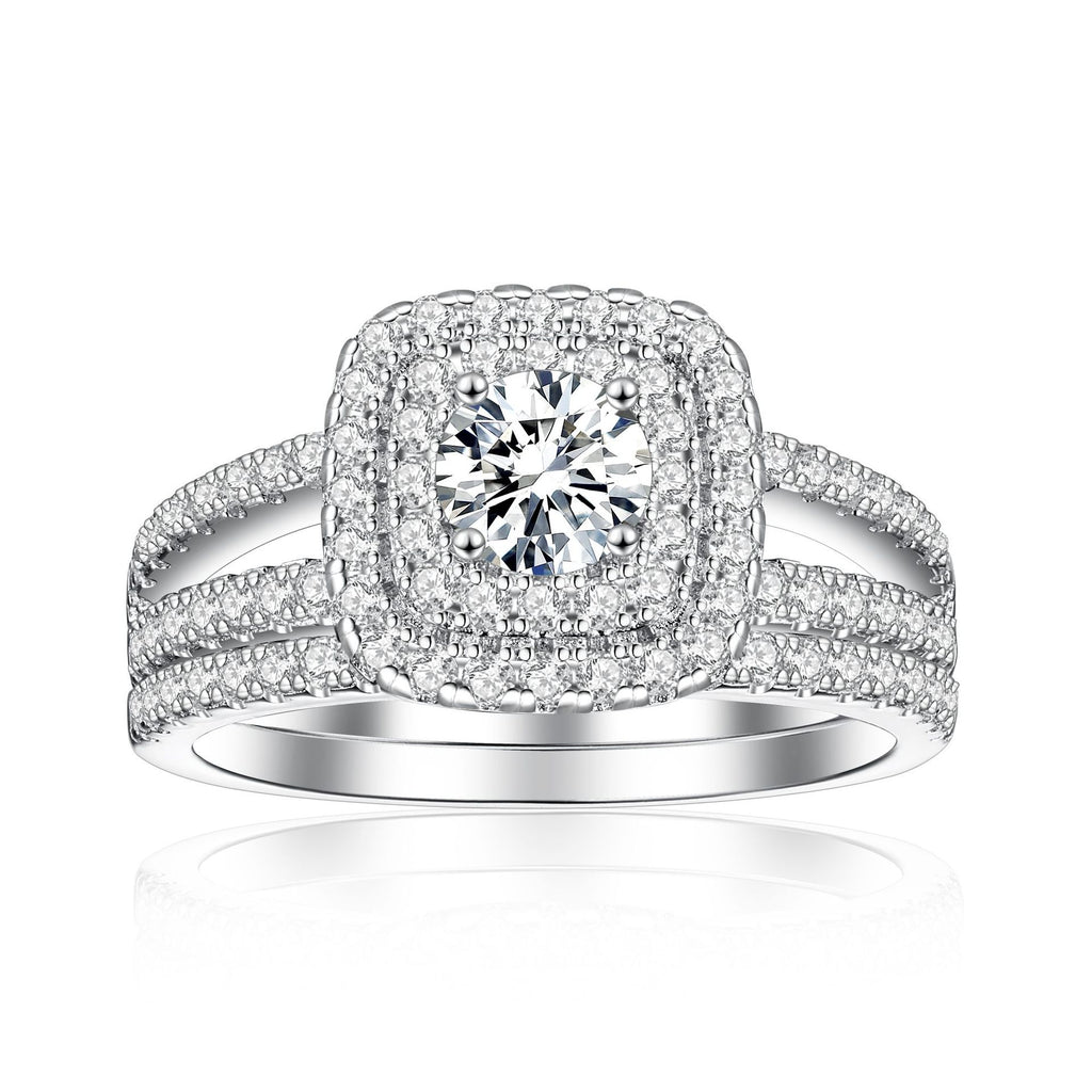 2-in-1 925 Sterling Silver Wedding Ring Set for Women - Bridal Combo Ring