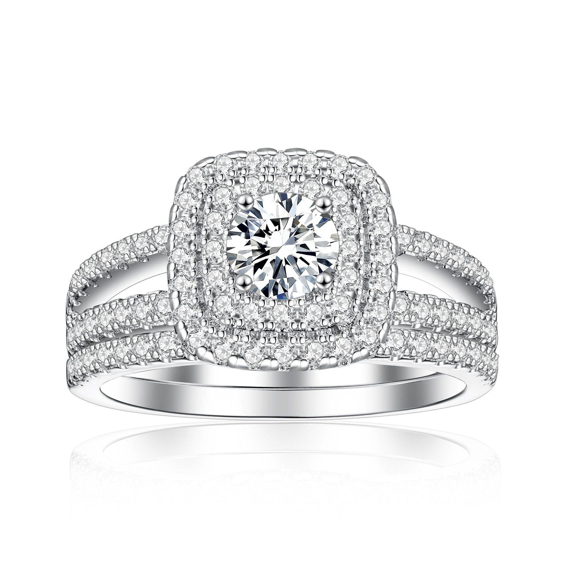 2-in-1 925 Sterling Silver Wedding Ring Set for Women - Bridal Combo Ring