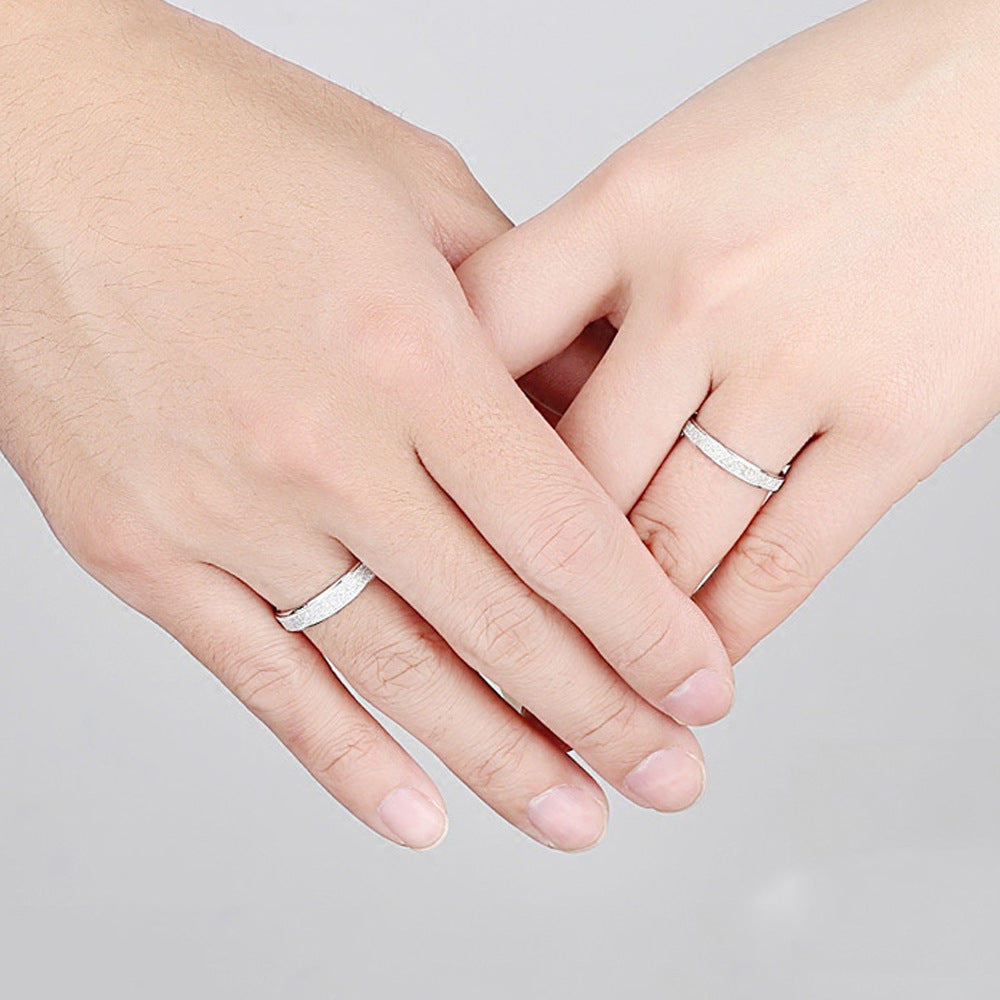 Matte Finish 925 Sterling Silver Couple Rings - His & Hers Matching Minimalist Bands (Non-Adjustable)