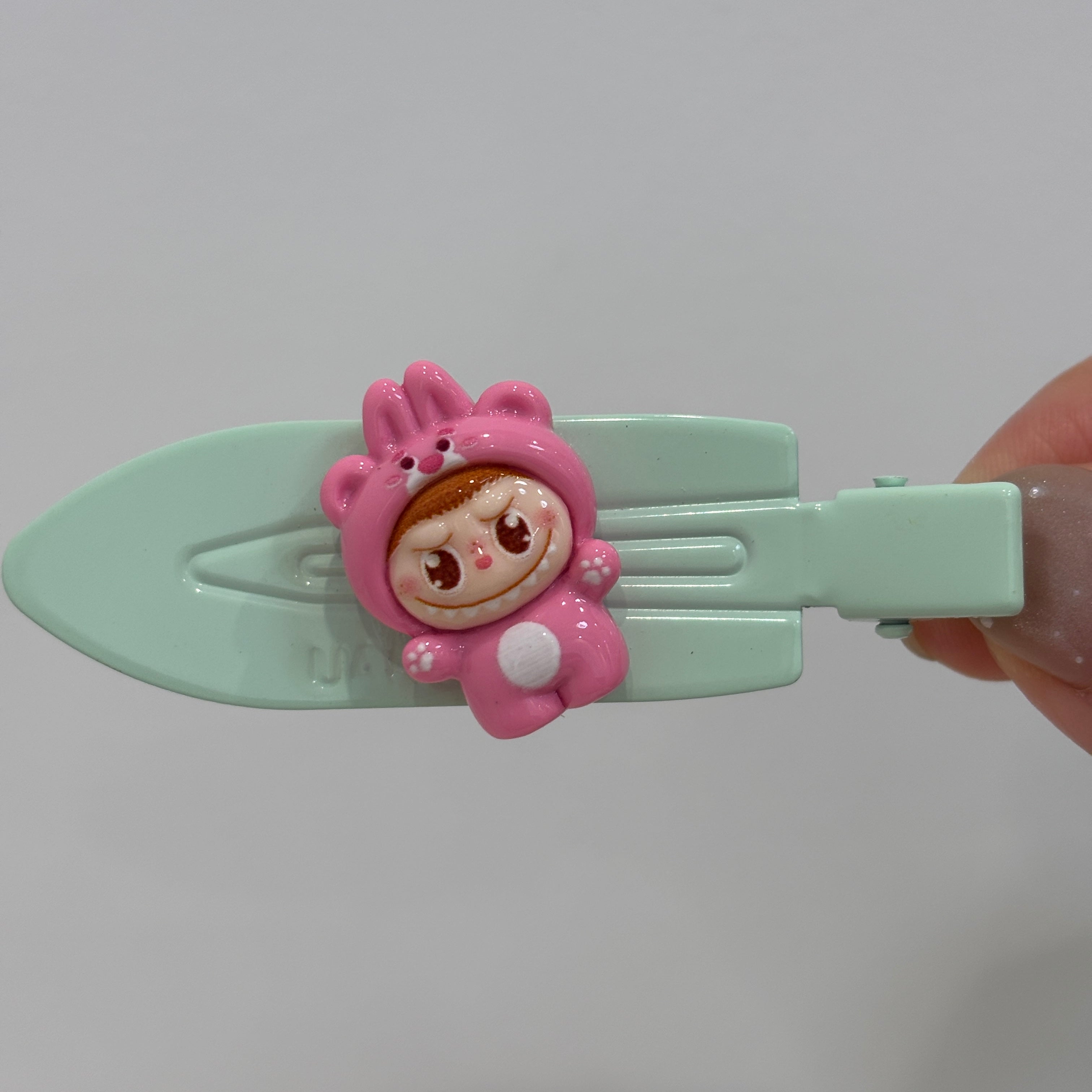 Kawaii Labubu Hair Clip & Scrunchie Set，Labubu Dreamy Hair Clips & Scrunchies Combo，Cute Animal Hair Accessories Bundle(Green Grape)