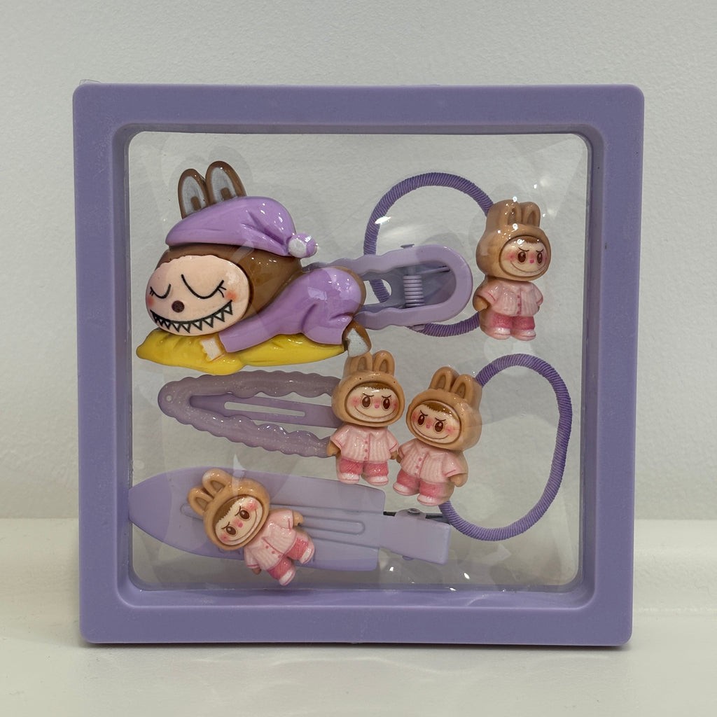 Kawaii Labubu Hair Clip & Scrunchie Set，Labubu Dreamy Hair Clips & Scrunchies Combo，Cute Animal Hair Accessories Bundle(Sweet dreams)