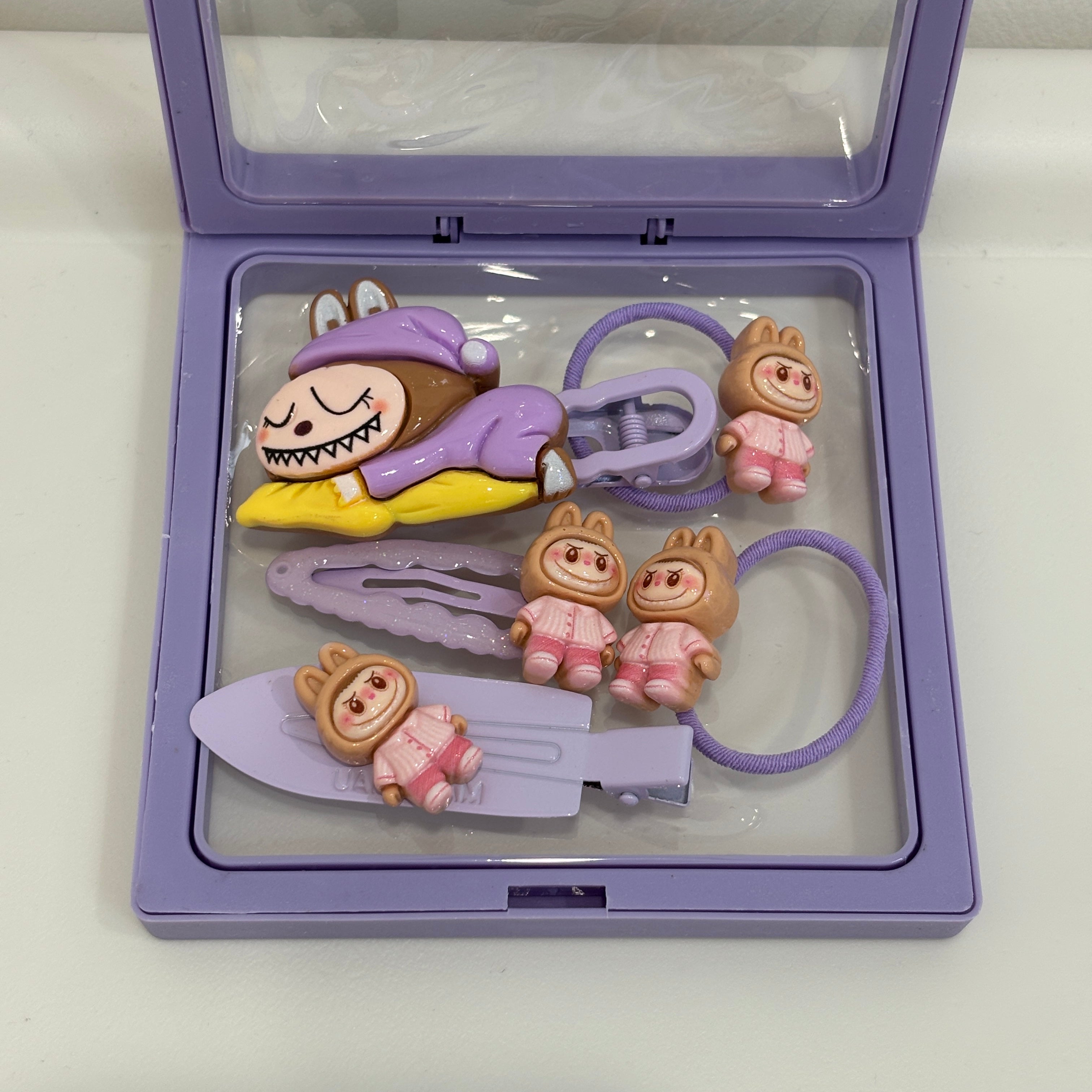 Kawaii Labubu Hair Clip & Scrunchie Set，Labubu Dreamy Hair Clips & Scrunchies Combo，Cute Animal Hair Accessories Bundle(Sweet dreams)