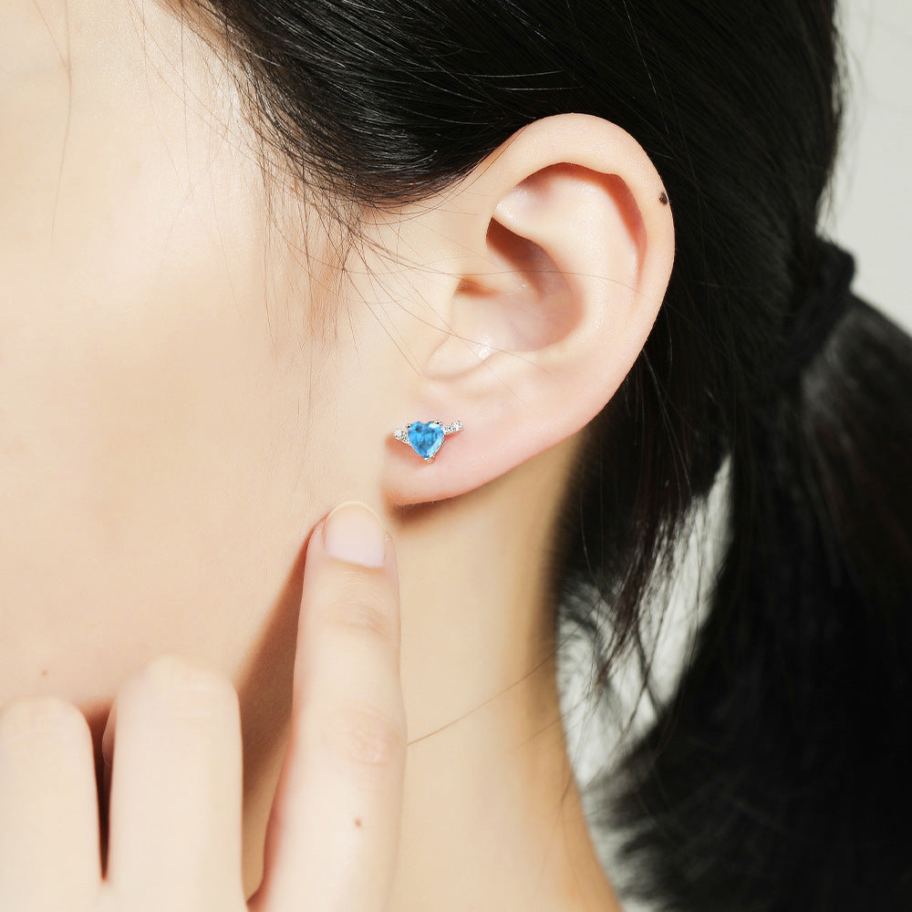 925 Sterling Silver Gemstone Set – Sapphire & Aquamarine Heart Jewelry