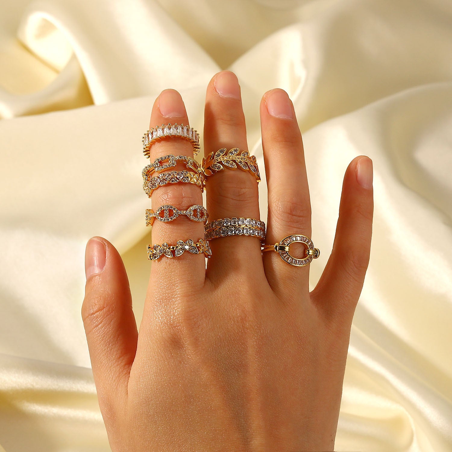 INS Chic 18K Gold Plated Zircon Open Ring
