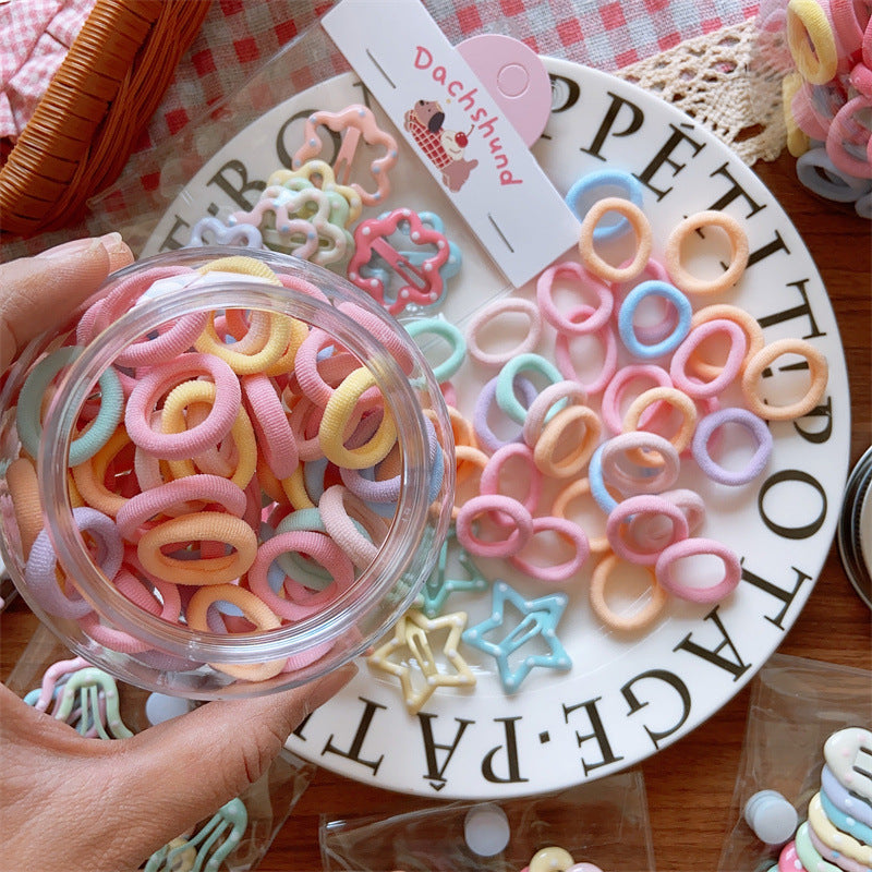 Rainbow Macaron Color Ultra-Soft Hair Accessories Set – Geometric Dot Scrunchies & Barrettes